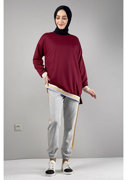Şerit Detaylı Eşofman Altı 1073-03 Gri Hardal