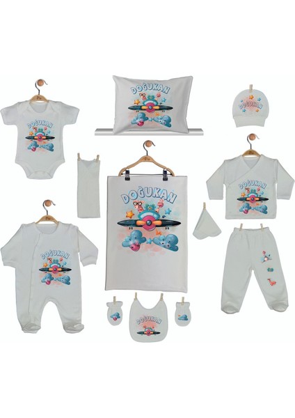%100 Pamuk Baskılı 11’li Isimli Organik Erkek Bebek Hastane Çıkışı