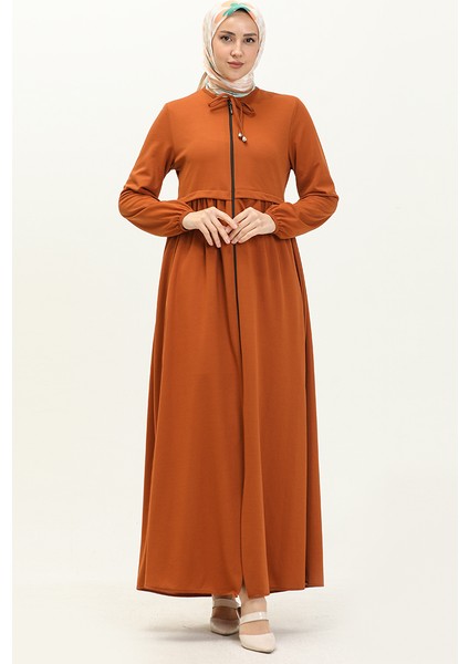 Büzgülü Fermuarlı Ferace 0569-01 Taba