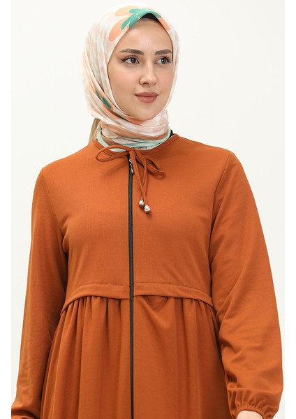 Büzgülü Fermuarlı Ferace 0569-01 Taba