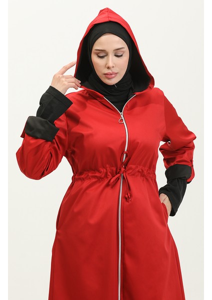 Beli Büzgülü Kapüşonlu Yağmurluk 0295-03 Bordo modelleri