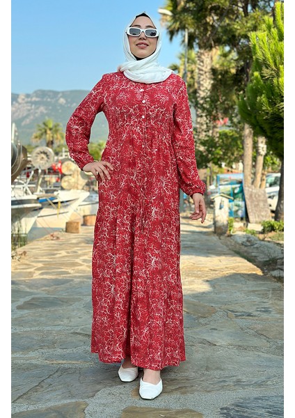Karışık Desenli Elbise 0352-03 Bordo