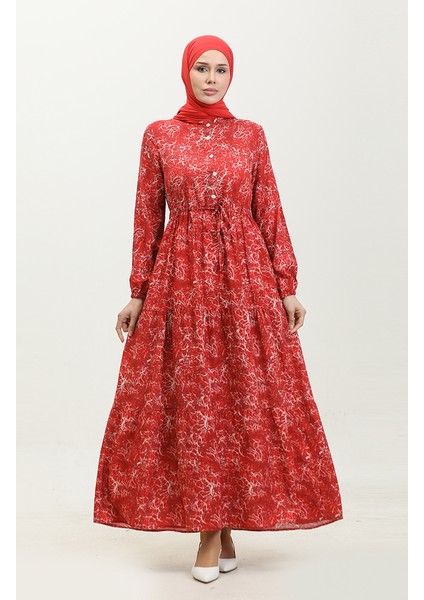 Karışık Desenli Elbise 0352-03 Bordo fiyatları