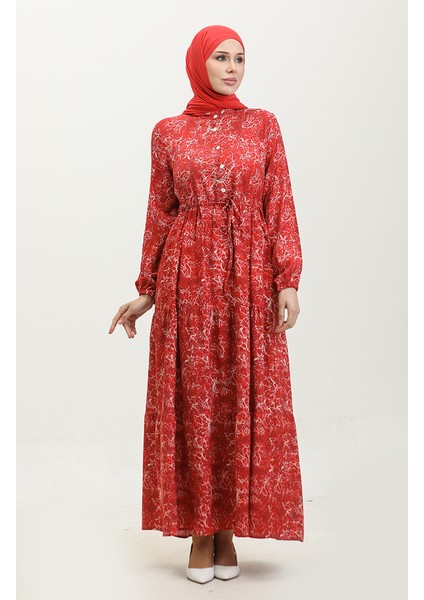 Karışık Desenli Elbise 0352-03 Bordo modelleri