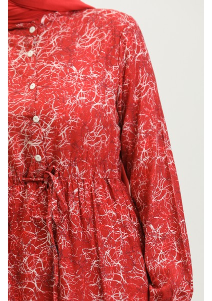 Karışık Desenli Elbise 0352-03 Bordo indirimleri