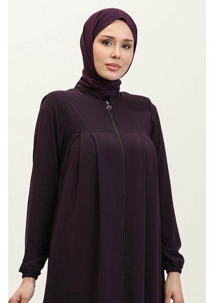 Piliseli Fermuarlı Ferace 5004-04 Mürdüm