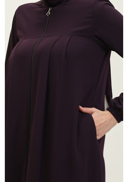 Piliseli Fermuarlı Ferace 5004-04 Mürdüm