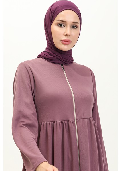 Büzgülü Fermuarlı Ferace 0695-04 Koyu Lila