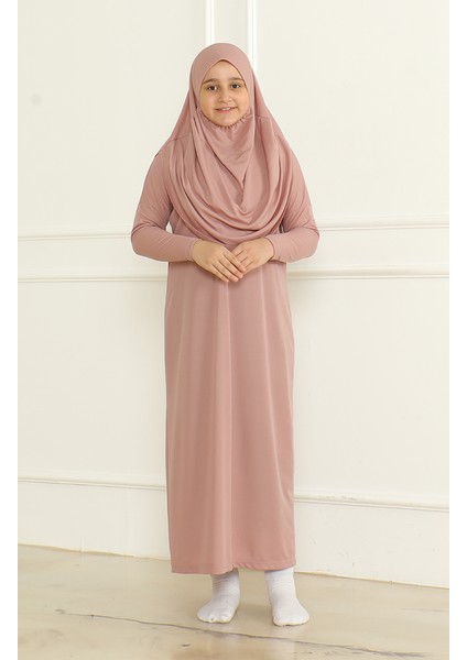 Tek Parça Başörtülü Pratik Çocuk Namaz Elbisesi 1985-06 Pudra fiyatları