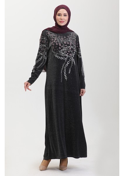 Taşlı Abiye Elbise 0433-03 Siyah Pembe