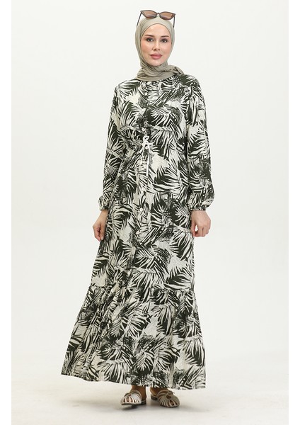 Ipli Kemerli Viskon Elbise 0417-01 Haki