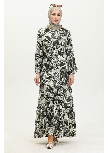 Ipli Kemerli Viskon Elbise 0417-01 Haki modelleri