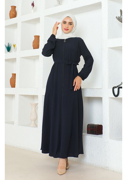 Bürümcük Kumaş Kuşaklı Ferace 1019-06 Lacivert modelleri