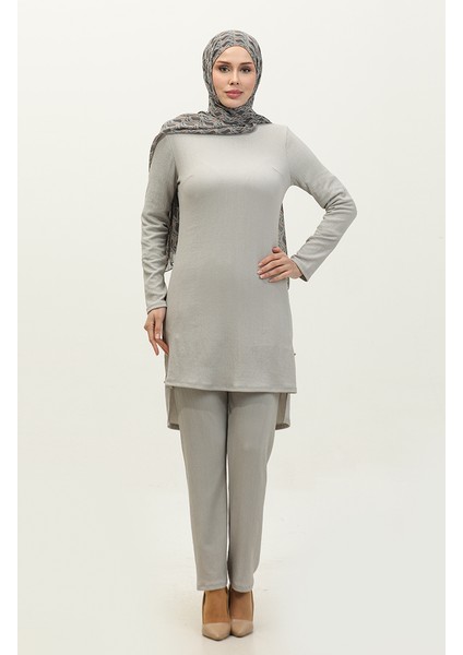 Düğme Detaylı Tunik Pantolon Ikili Takım 0101DA-06 Gri