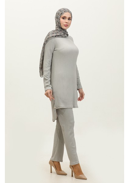 Düğme Detaylı Tunik Pantolon Ikili Takım 0101DA-06 Gri
