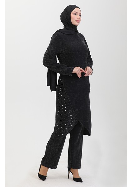 Taşlı Abiye Takım 0437-02 Siyah