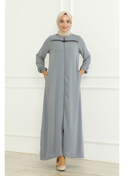 Kolu Lastikli Fermuarlı Ferace 0475-04 Gri fiyatları