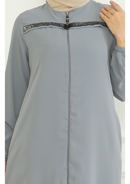 Kolu Lastikli Fermuarlı Ferace 0475-04 Gri fırsatları