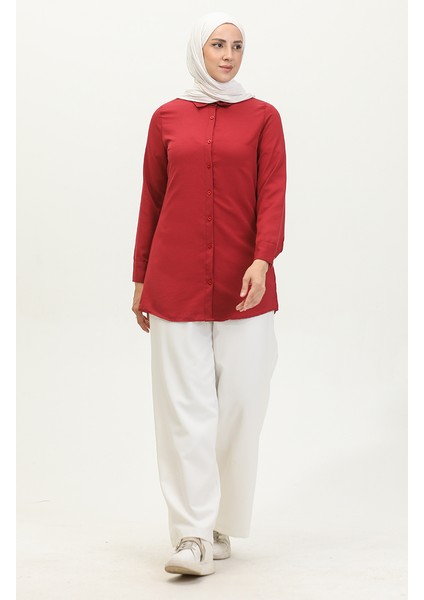 Düğmeli Tunik 6111-06 Bordo