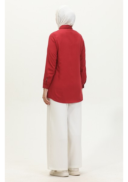 Düğmeli Tunik 6111-06 Bordo fırsatları