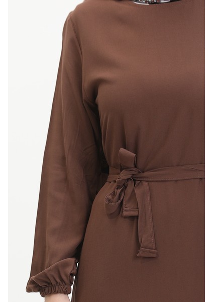 Kuşaklı Elbise 0512-06 Kahverengi indirimleri