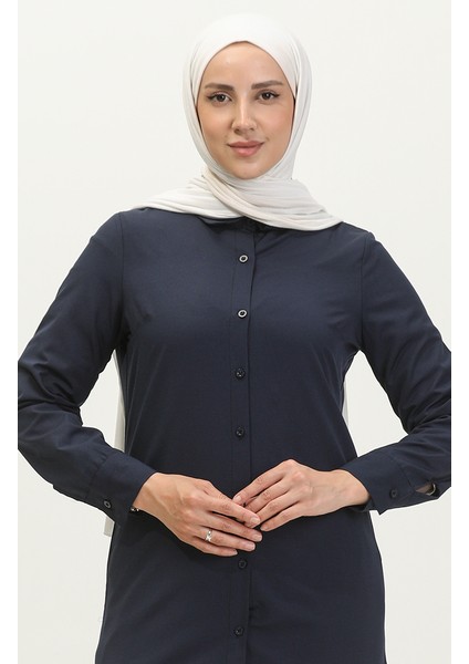 Düğmeli Tunik 6111-01 Lacivert