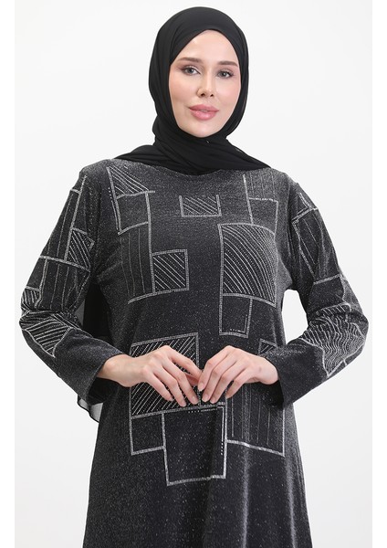 Taşlı Abiye Elbise 0515-01 Siyah