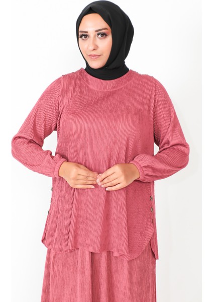 Büyük Beden Piliseli Tunik Etek Ikili Takım 2606-05 Pembe fırsatları