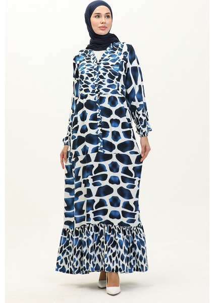 Renk Garnili Viskon Elbise 0146-04 Saks Beyaz fiyatları