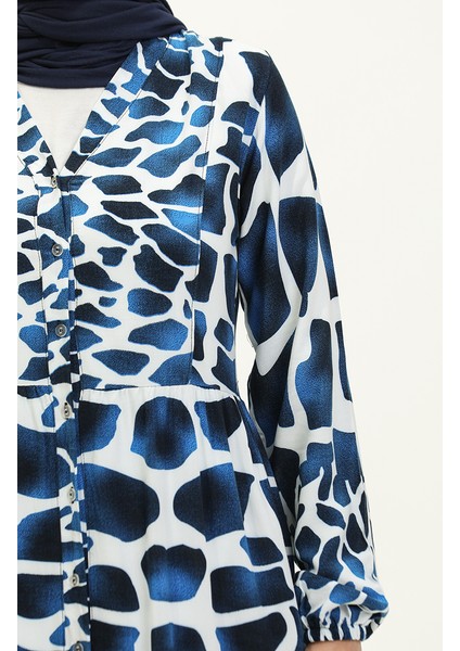 Renk Garnili Viskon Elbise 0146-04 Saks Beyaz fırsatları