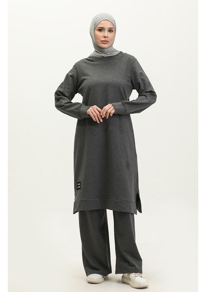 Iki Iplik Yırtmaçlı Spor Tunik Pantolon Ikili Takım 0293-02 Antrasit