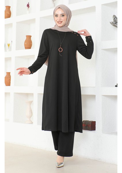 Kolyeli Tunik Pantolon Ikili Takım 0580-01 Siyah