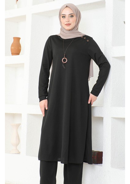 Kolyeli Tunik Pantolon Ikili Takım 0580-01 Siyah