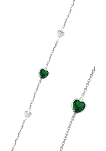 Gümüş Kök Zümrüt, Sedef ve Zirkon Taşlı Kalp Tutkusu Kadın Bileklik SGTL12653YESIL