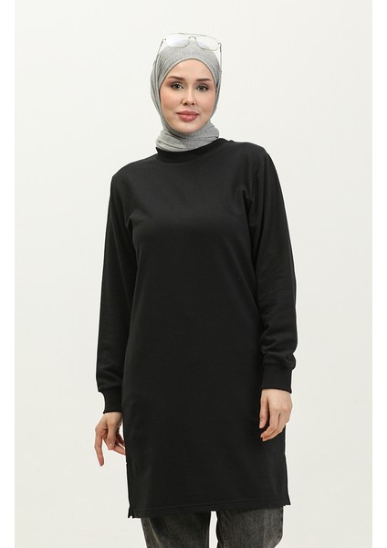 Sıfır Yaka Sweatshirt 23125-01 Siyah