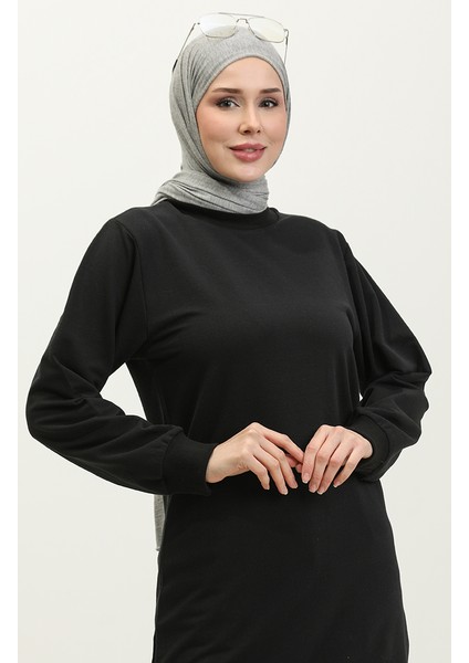 Sıfır Yaka Sweatshirt 23125-01 Siyah modelleri