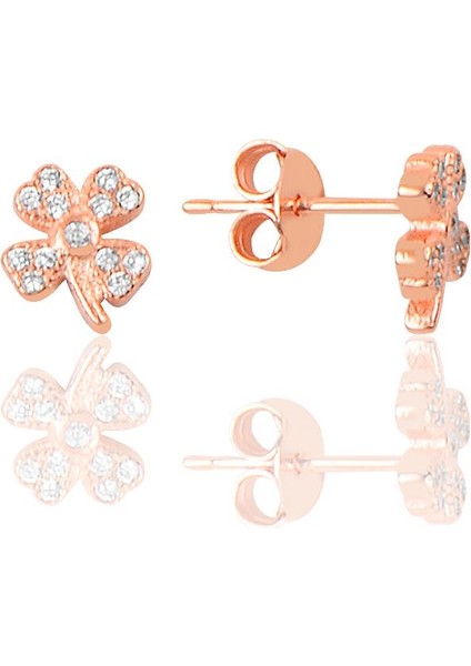 Gümüş Rose Şansın Işıltısı Yonca Küpe SGTL12627ROSE