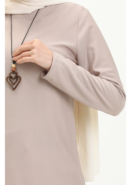 Kolyeli Uzun Tunik 2727-10 Bej fırsatları