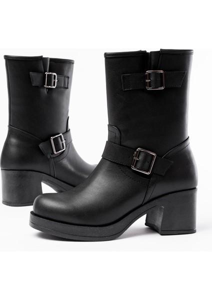 5109-3043 Siyah Toka Aksesuarlı Fermuarlı Kalın Topuklu Günlük Kadın Bot fırsatları