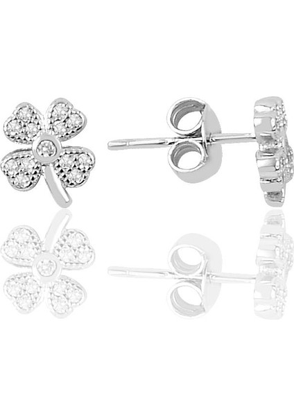 Gümüş Rodyumlu Şansın Işıltısı Yonca Küpe SGTL12627RODAJ