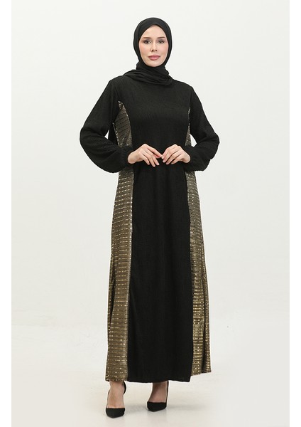 Neva Payet Garnili Elbise 0332-01 Siyah Gold