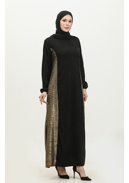 Neva Payet Garnili Elbise 0332-01 Siyah Gold