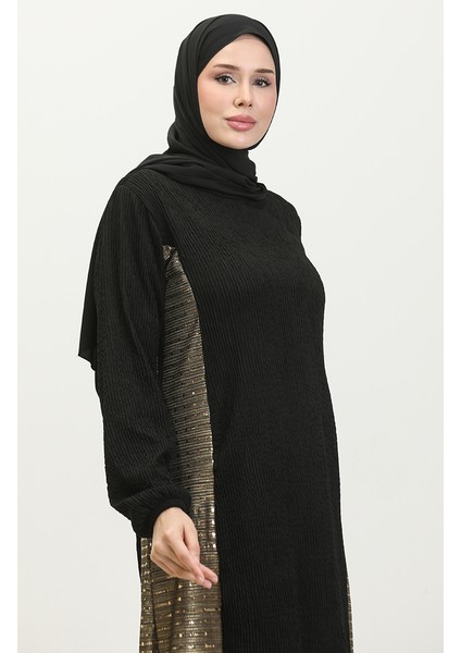 Neva Payet Garnili Elbise 0332-01 Siyah Gold