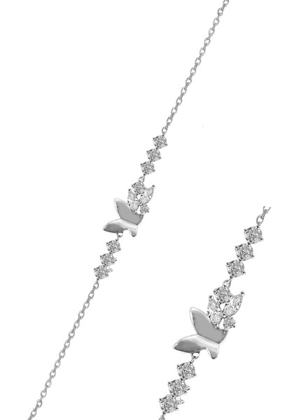 Gümüş Rodyumlu Zirkon Taşlı Kelebek Rüyası Kadın Bileklik SGTL12634RODAJ