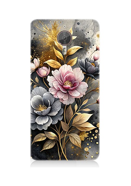 General Mobile Gm5 Plus Uyumlu Altın Çiçekler Desenli Silikon Kılıf
