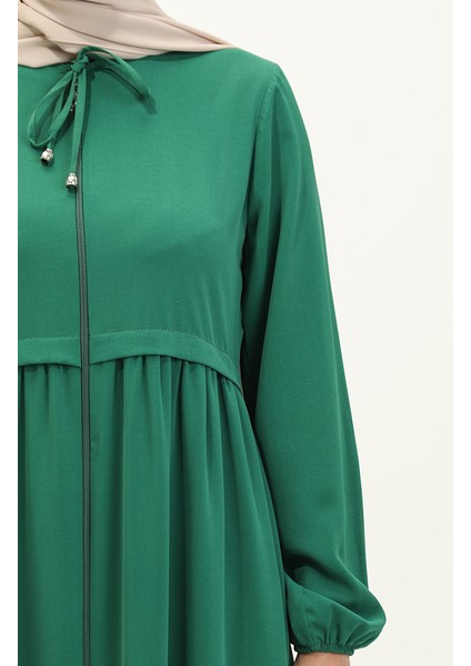Pileli Fermuarlı Ferace 4525-05 Zümrüt Yeşili fırsatları