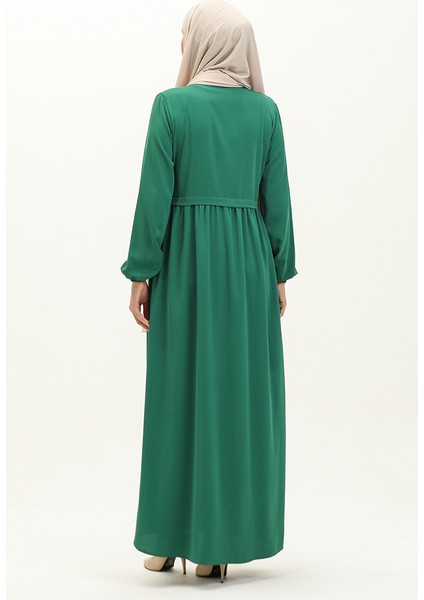 Pileli Fermuarlı Ferace 4525-05 Zümrüt Yeşili indirimleri