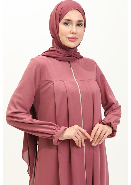 Robalı Fermuarlı Ferace 0702-02 Gül Kurusu