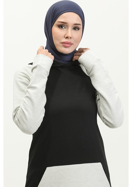 Kapüşonlu Sweatshirt 23071-06 Siyah Ekru modelleri