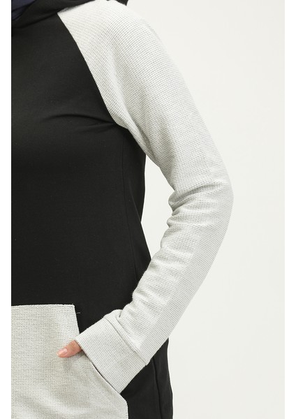 Kapüşonlu Sweatshirt 23071-06 Siyah Ekru fırsatları